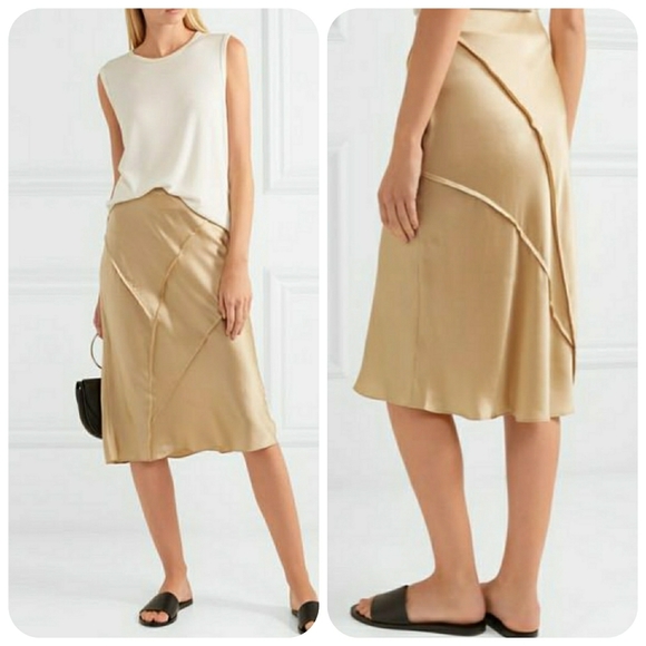 Vince Paneled Silk Satin Midi Skirt - Picture 2 of 11